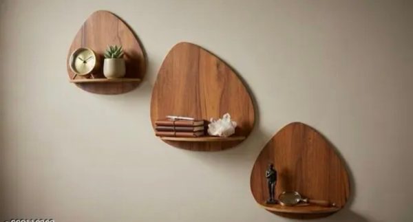Set of 3 Organic Pebble-Shaped Floating Wooden Wall Shelves